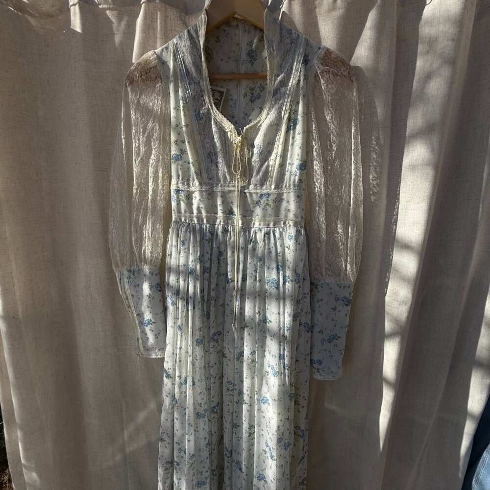 Vintage Gunne Sax Blue Floral Lace Maxi Dress | Size 5